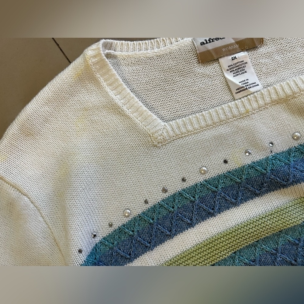 Alfred dunner Women multicolored sweater cardigan pullover Plus Size 2X pearls - Picture 14 of 16